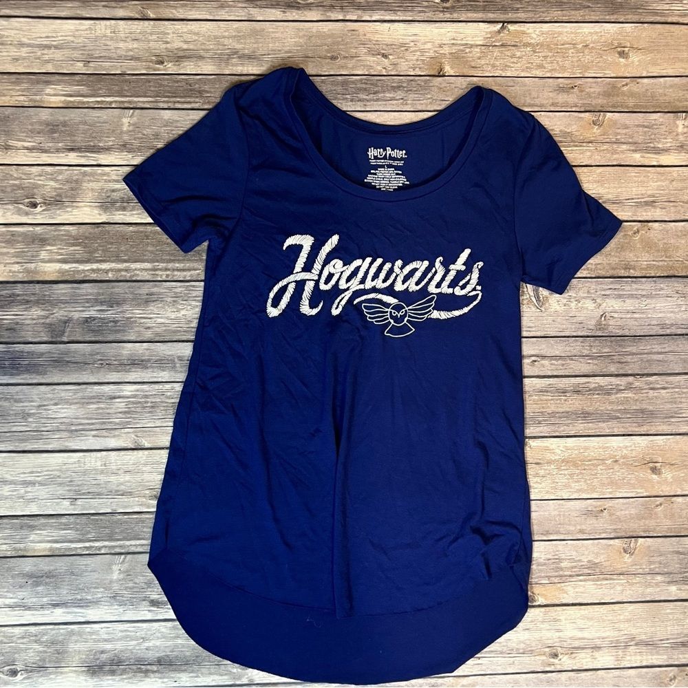 Harry Potter Hogwarts Blue Tee Shirt, Glitter Puff, Size Large